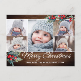 Kerstmis Holly Rustic 5 PHOTO Greeting Holiday Briefkaart