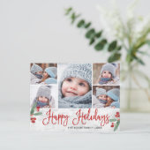 Kerstmis Holly Rustic 5 PHOTO Greeting Holiday Briefkaart (Staand voorkant)
