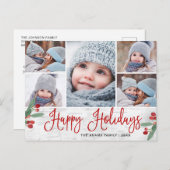 Kerstmis Holly Rustic 5 PHOTO Greeting Holiday Briefkaart (Voorkant / Achterkant)