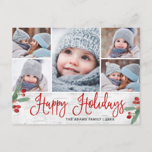 Kerstmis Holly Rustic 5 PHOTO Greeting Holiday Briefkaart