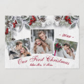 Kerstmis Holly Rustic Photo Holiday Greeting Card Feestdagenkaart (Voorkant)
