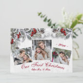 Kerstmis Holly Rustic Photo Holiday Greeting Card Feestdagenkaart (Staand voorkant)