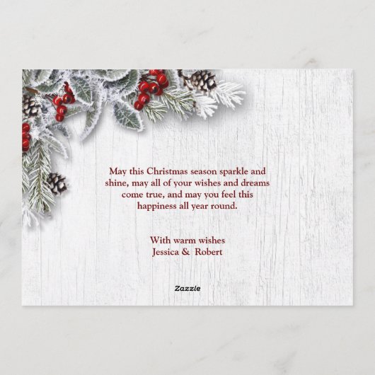 Kerstmis Holly Rustic Photo Holiday Greeting Card Feestdagenkaart (Achterkant)