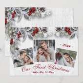 Kerstmis Holly Rustic Photo Holiday Greeting Card Feestdagenkaart (Voorkant / Achterkant)