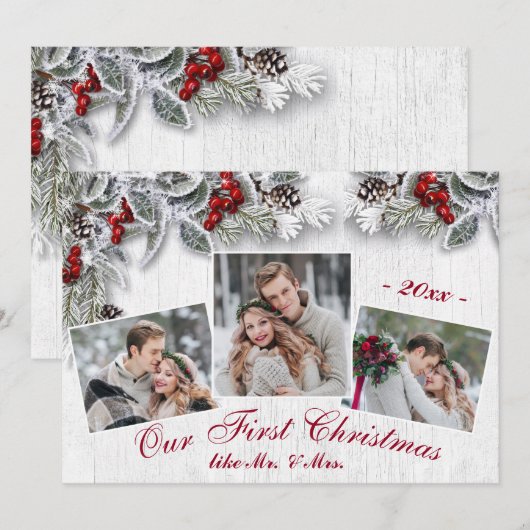 Kerstmis Holly Rustic Photo Holiday Greeting Card Feestdagenkaart (Voorkant / Achterkant)
