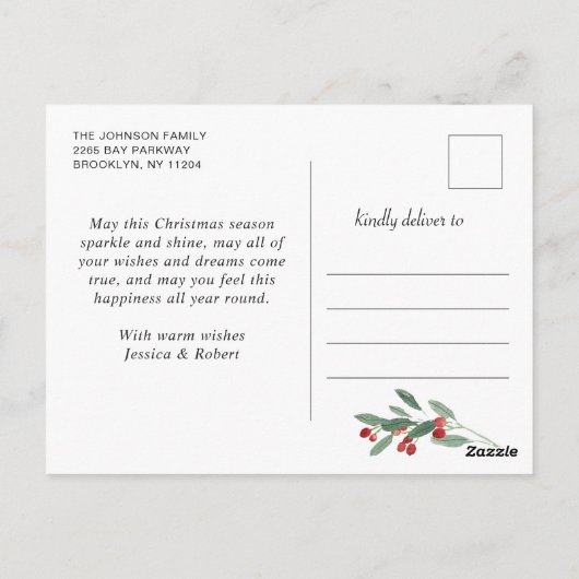 Kerstmis Holly Rustiek 5 FOTO Groet Vakantie Po Briefkaart (Achterkant)