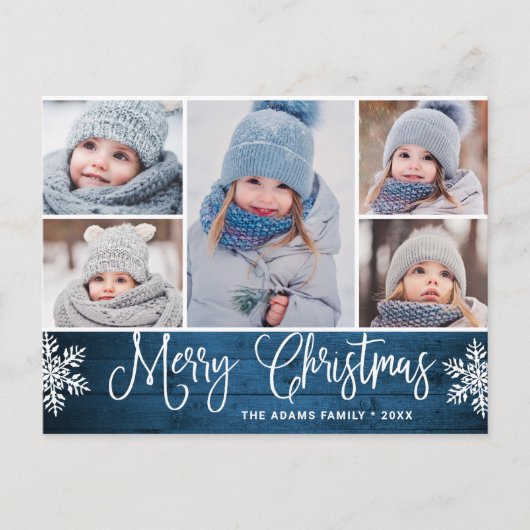 Kerstmis Holly Rustiek 5 FOTO Groet Vakantie Po Briefkaart (Voorkant)