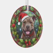Kerstmis Holly Santa Staffordshire Terrier Hond Glas Ornament (Voorkant Rechts)