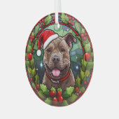 Kerstmis Holly Santa Staffordshire Terrier Hond Glas Ornament (Voorkant links)