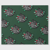 Kerstmis Holly Tiger Stripe Tabby Cat Xmas Cadeaupapier (Vlak)