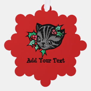 Kerstmis Holly Tiger Stripe Tabby Cat Xmas Ornament Kaart