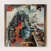 Kerstmis Holly Trein Winter Sneeuwkussen Legpuzzel (Horizontaal)