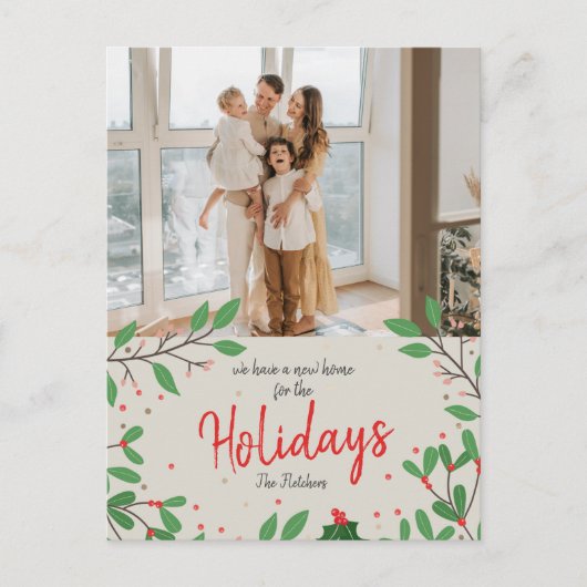 Kerstmis Holly We hebben Holiday Moving Photo Briefkaart (Voorkant)