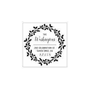 Kerstmis Holly Wreatfamilienaam Return Address Rubberstempel