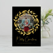 Kerstmis Holly Wreath Holiday Foto Folie Kaart (Staand Voorkant)