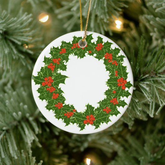 Kerstmis Holly Wreath Keramisch Ornament (Boom)