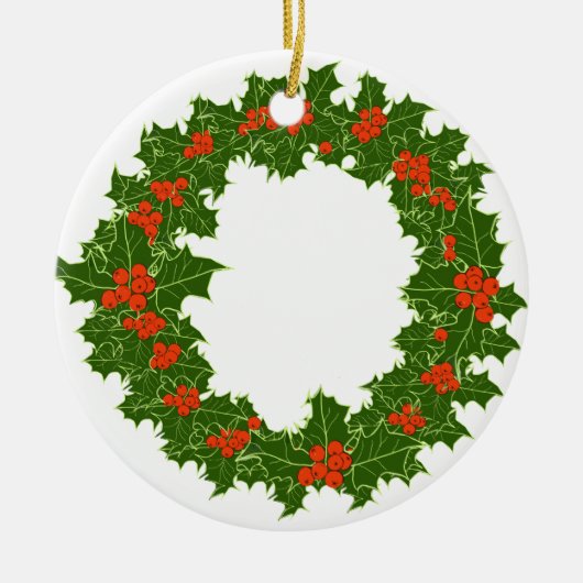 Kerstmis Holly Wreath Keramisch Ornament (Voorkant)