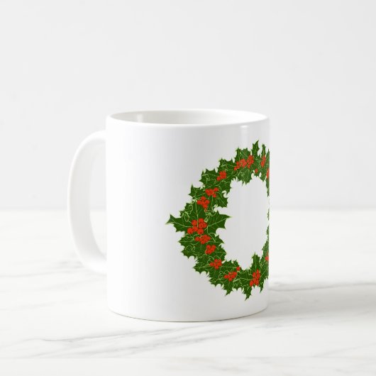Kerstmis Holly Wreath Koffiemok (Voorkant links)