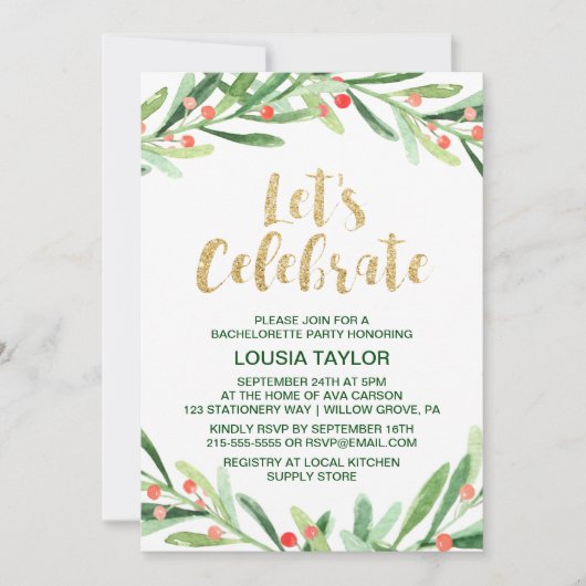 Kerstmis Holly Wreath Laten we vieren Kaart (Voorkant)