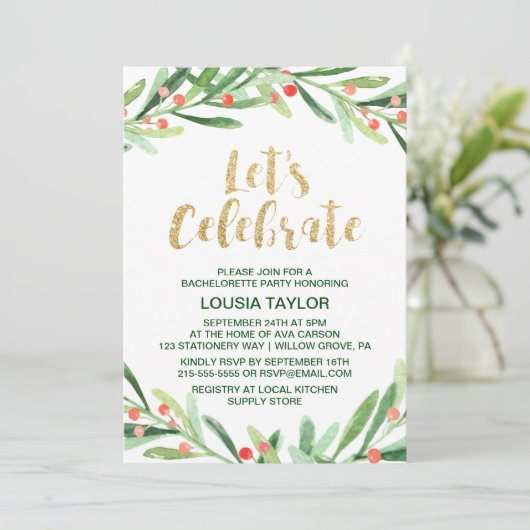 Kerstmis Holly Wreath Laten we vieren Kaart (Staand voorkant)