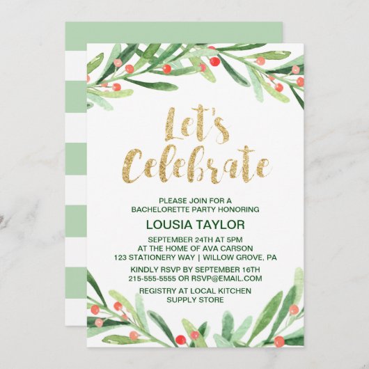 Kerstmis Holly Wreath Laten we vieren Kaart (Voorkant / Achterkant)