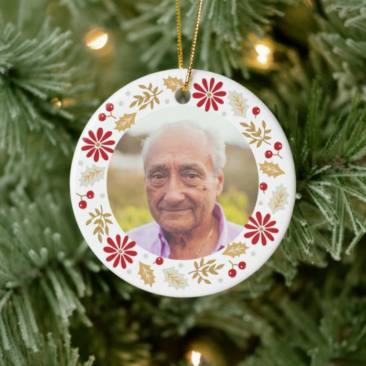 Kerstmis Holly Wreath Memorial Foto Keramisch Ornament (Boom)