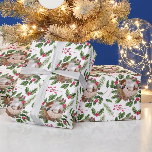 Kerstmis Holly Wreath Persoonlijke foto Cadeaupapier (Feestdagen)