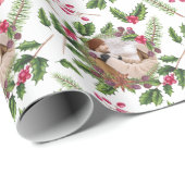 Kerstmis Holly Wreath Persoonlijke foto Cadeaupapier (Rol Hoek)