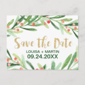 Kerstmis Holly Wreath Save the Date Aankondigingskaart (Voorkant)