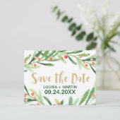 Kerstmis Holly Wreath Save the Date Aankondigingskaart (Staand voorkant)