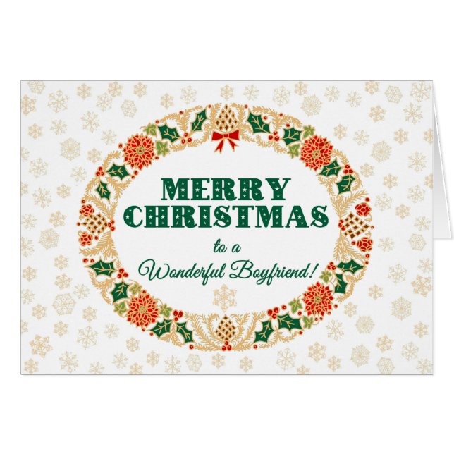 Kerstmis Holly Wreath voor Boyvriend, Snowflakes (Voorkant Horizontaal)