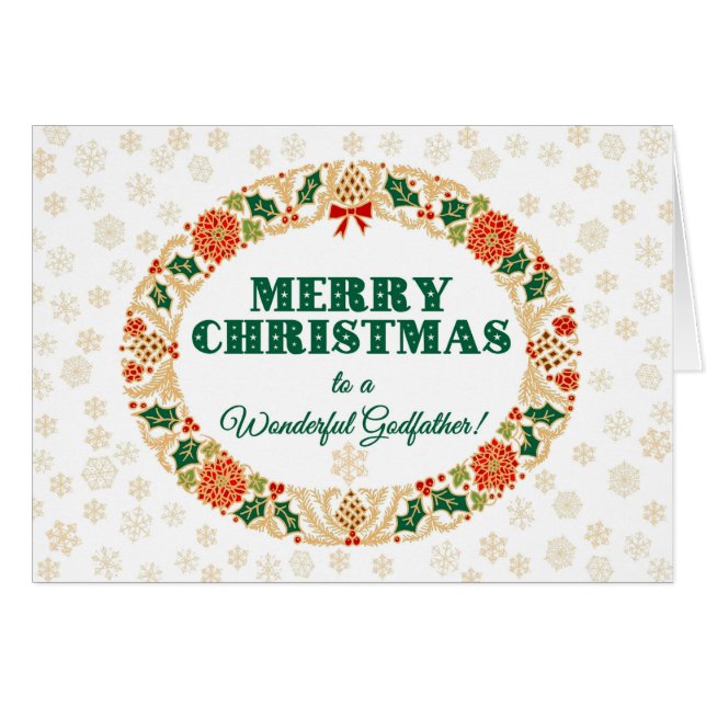 Kerstmis Holly Wreath, voor Godfather Snowflakes (Voorkant Horizontaal)