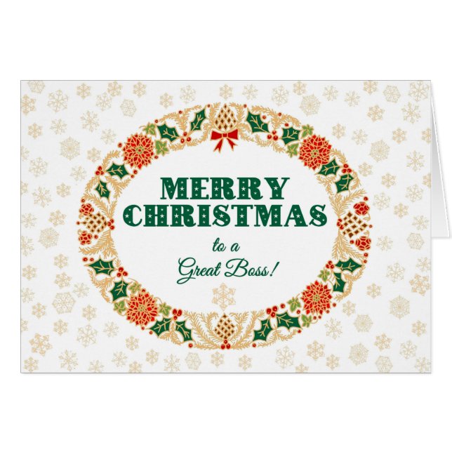Kerstmis Holly Wreath voor Great Boss, Snowflakes (Voorkant Horizontaal)