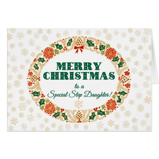 Kerstmis Holly Wreath voor Stepdochter Snowflakes (Voorkant Horizontaal)