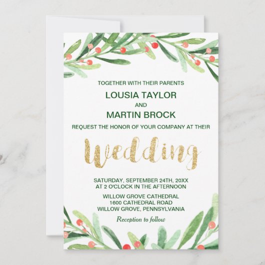 Kerstmis Holly Wreath Wedding Kaart (Voorkant)