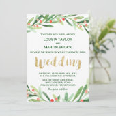 Kerstmis Holly Wreath Wedding Kaart (Staand voorkant)