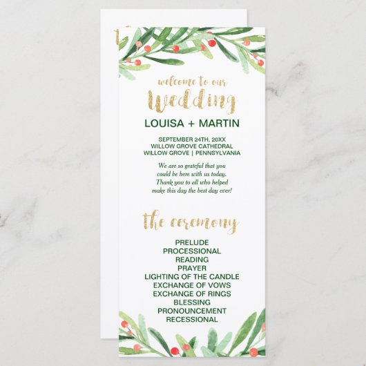 Kerstmis Holly Wreath Wedding Program Programmakaart (Voorkant / Achterkant)