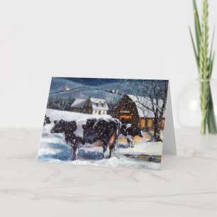 KERSTMIS: Holstein KOEIEN: SNEEUWRIJKE NACHT Feestdagen Kaart