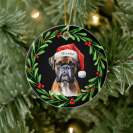Kerstmis Hond Boxer Santa Hat Vakantie Keramisch Ornament