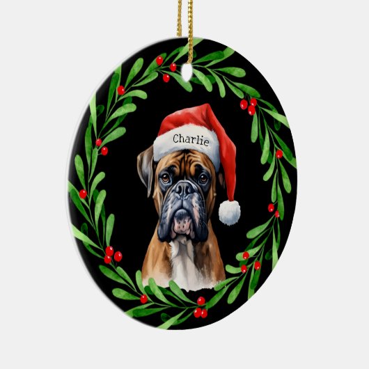 Kerstmis Hond Boxer Santa Hat Vakantie Keramisch Ornament (Rechts)