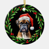 Kerstmis Hond Boxer Santa Hat Vakantie Keramisch Ornament (Voorkant)