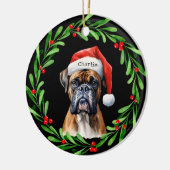 Kerstmis Hond Boxer Santa Hat Vakantie Keramisch Ornament (Links)