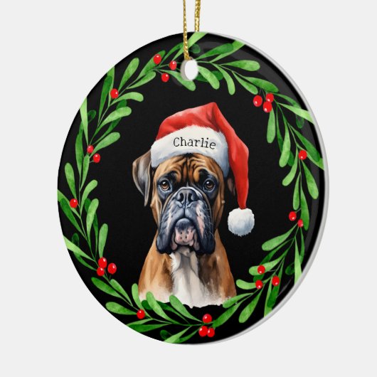 Kerstmis Hond Boxer Santa Hat Vakantie Keramisch Ornament (Links)