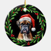 Kerstmis Hond Boxer Santa Hat Vakantie Keramisch Ornament (Achterkant)