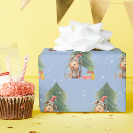Kerstmis Hond en dennenboom In Sneeuwvlokken Cadeaupapier