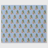 Kerstmis Hond en dennenboom In Sneeuwvlokken Cadeaupapier (Vlak)