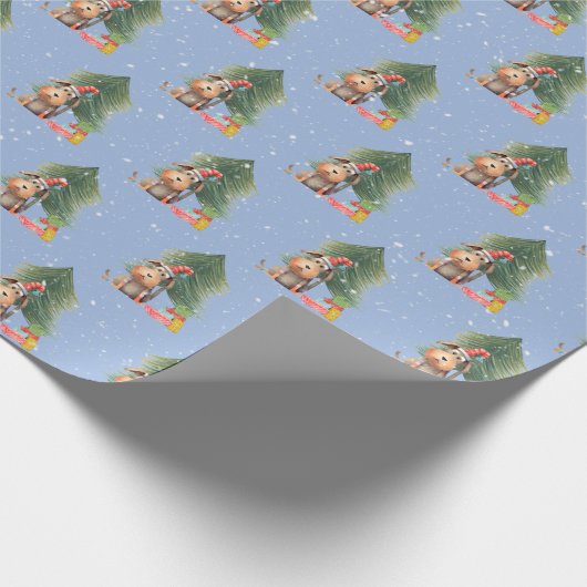 Kerstmis Hond en dennenboom In Sneeuwvlokken Cadeaupapier (Hoek)