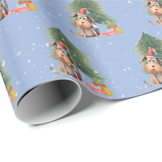 Kerstmis Hond en dennenboom In Sneeuwvlokken Cadeaupapier (Rol Hoek)