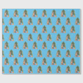 Kerstmis Hond en dennenboom In Sneeuwvlokken Cadeaupapier (Vlak)