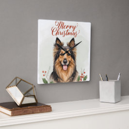 Kerstmis Hond Festive Winter Thuis Wandklok